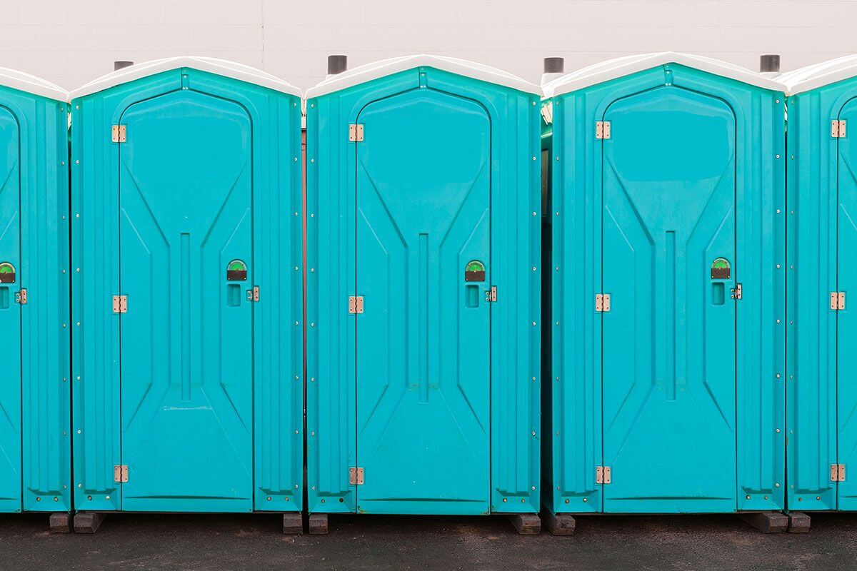 Industrial portable restroom units at a plant in Newhall, California
