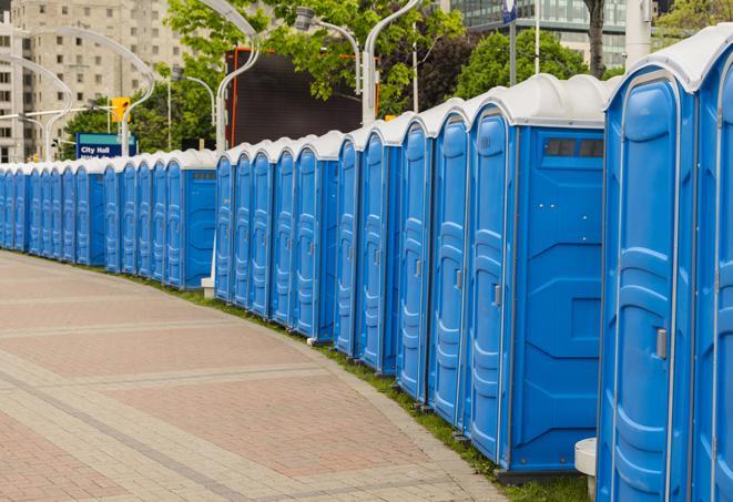 Seasonal porta potty units set up at a Newhall, California venue